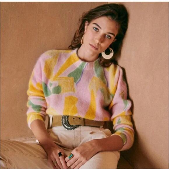 Sezane Sweaters - Sezane Bahia Jumper Rare Wool Kid Mohair Sweater Multi Yellow Pink Size Small